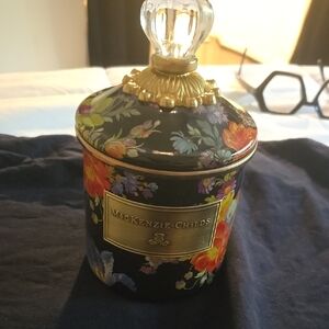 New Small MacKenzie-Childs Flower Market Floral Black Accent Jar